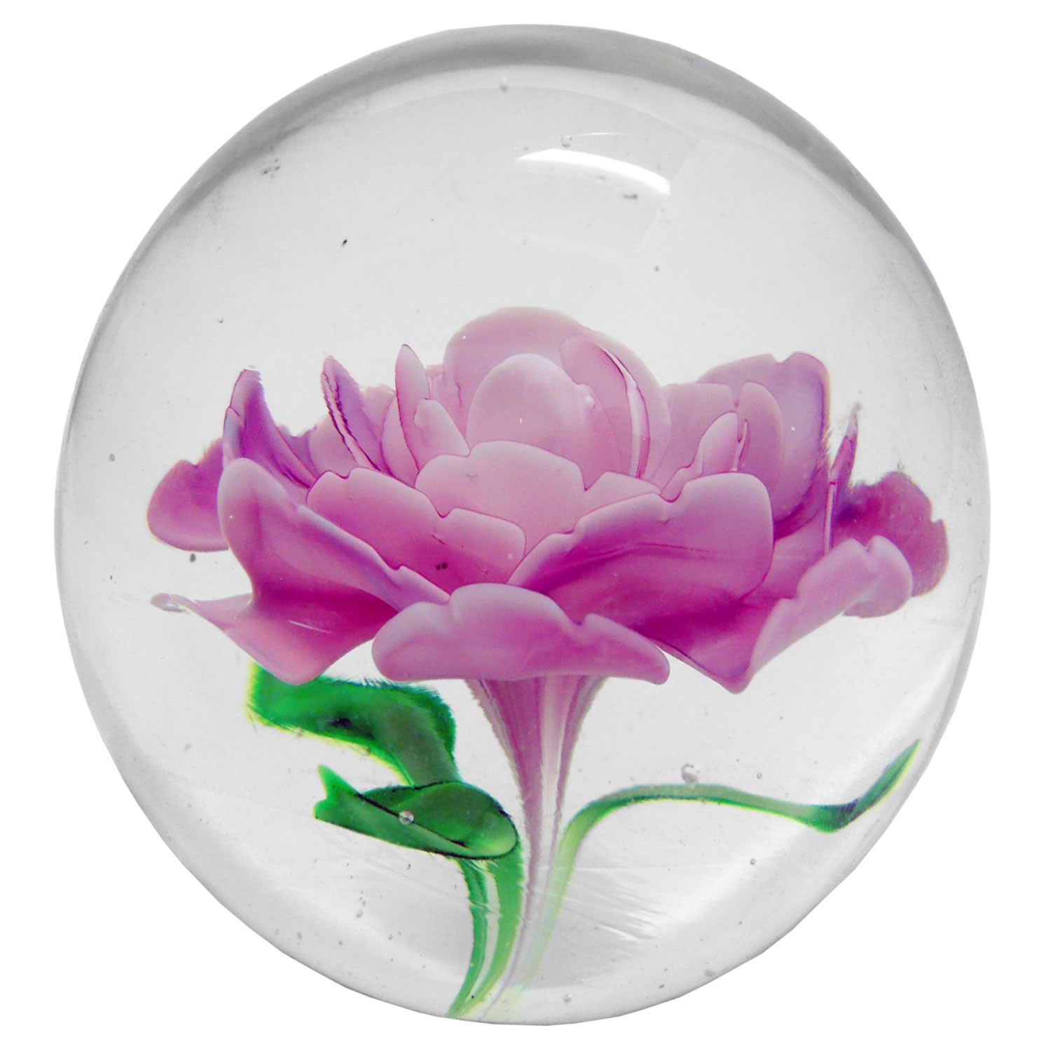 PWF110 PAPERWEIGHT PINK ROSE, KENJASPER, ROSES, GLASS PAPER WEIGHTS