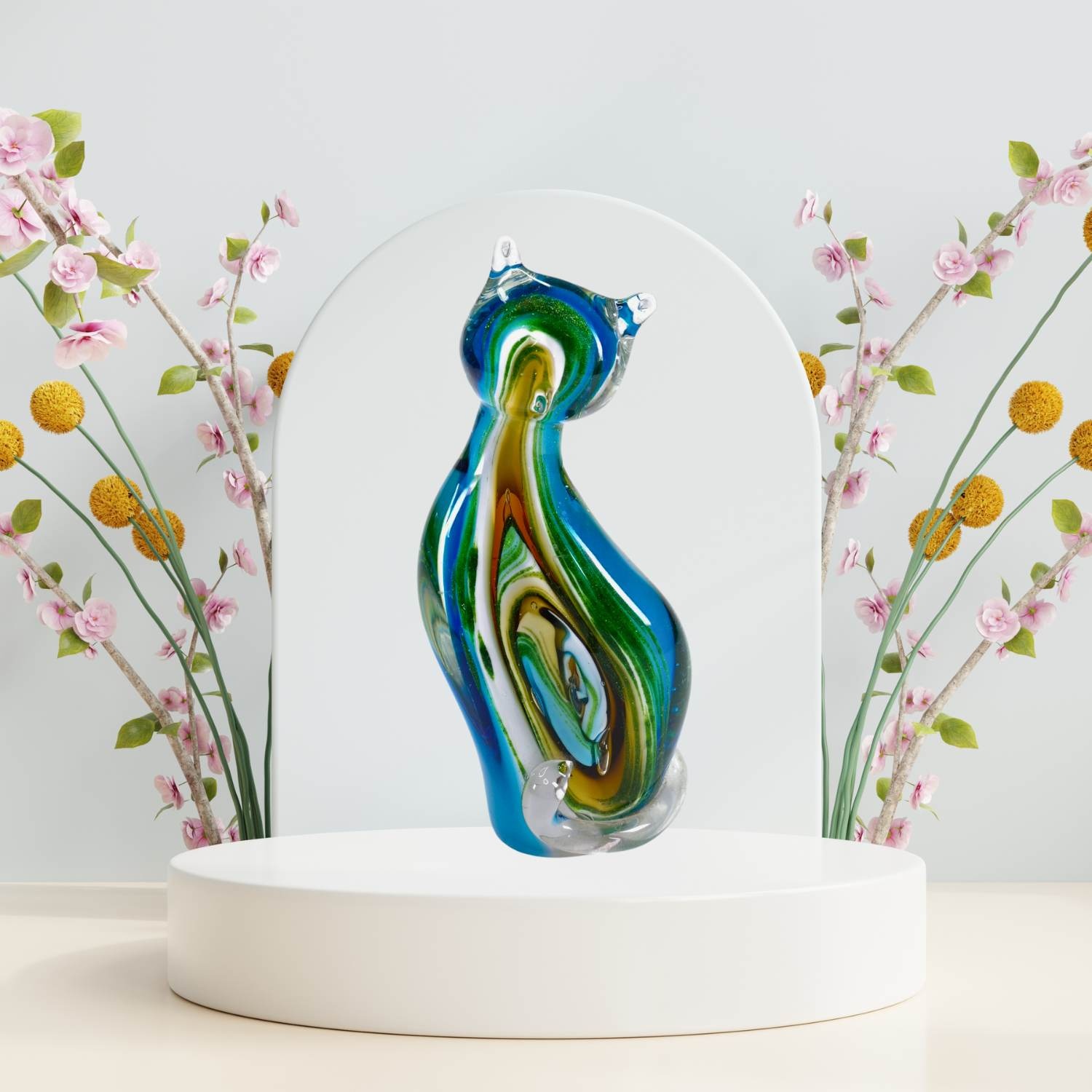 ZIBO HANDBLOWN ART GLASS - MULTI COLOR CAT | ZIBO GLASS, ANIMALS, HAND ...